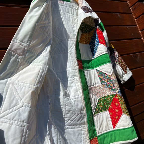 Handmade Star Patchwork Quilt Coat in Bright Green Trim - Picture 5 of 9